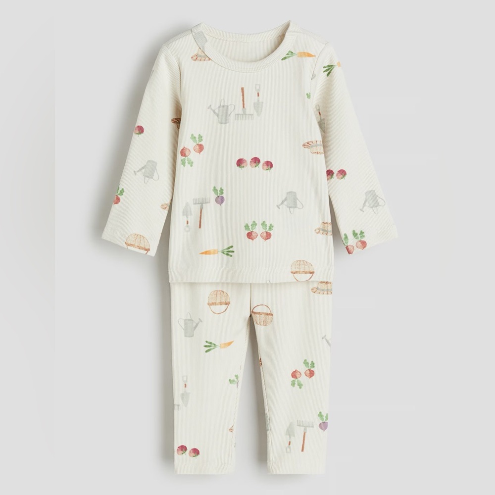 H&M Baby 2-Piece Pointelle Jersey Set Garden Vegetables Carrots Radish Kids 2T